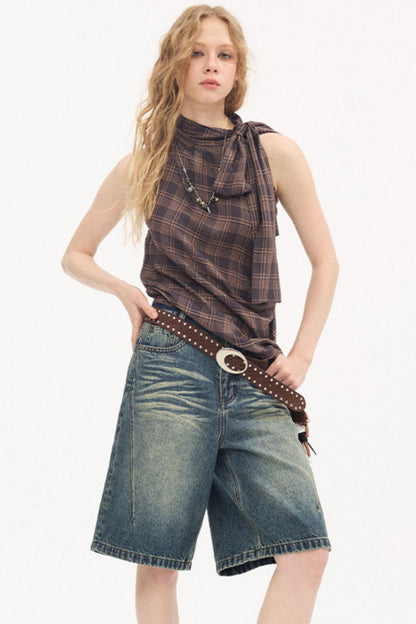 Distressed Denim Split Shorts