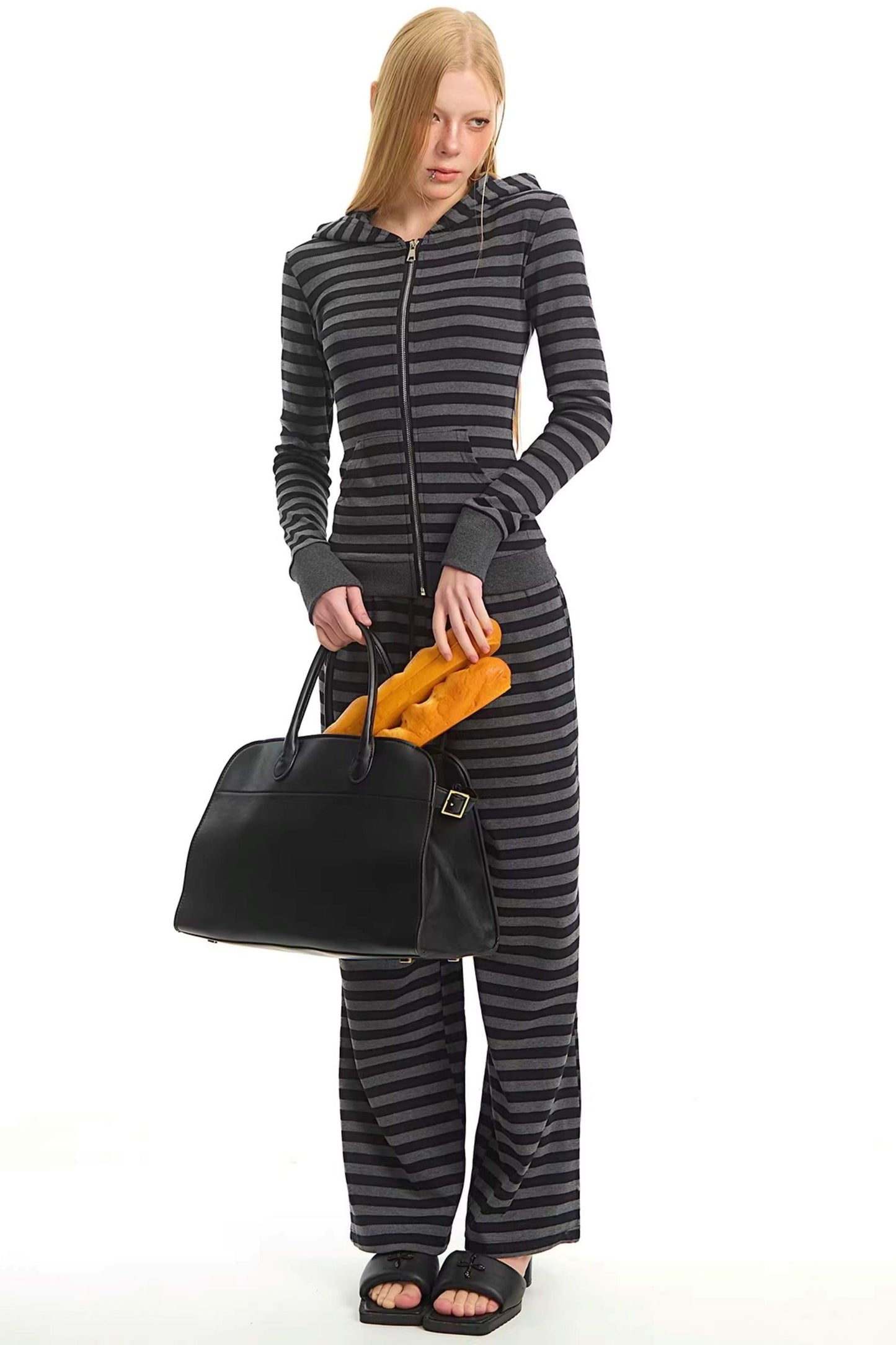 Retro Striped Hooded Top Set-Up