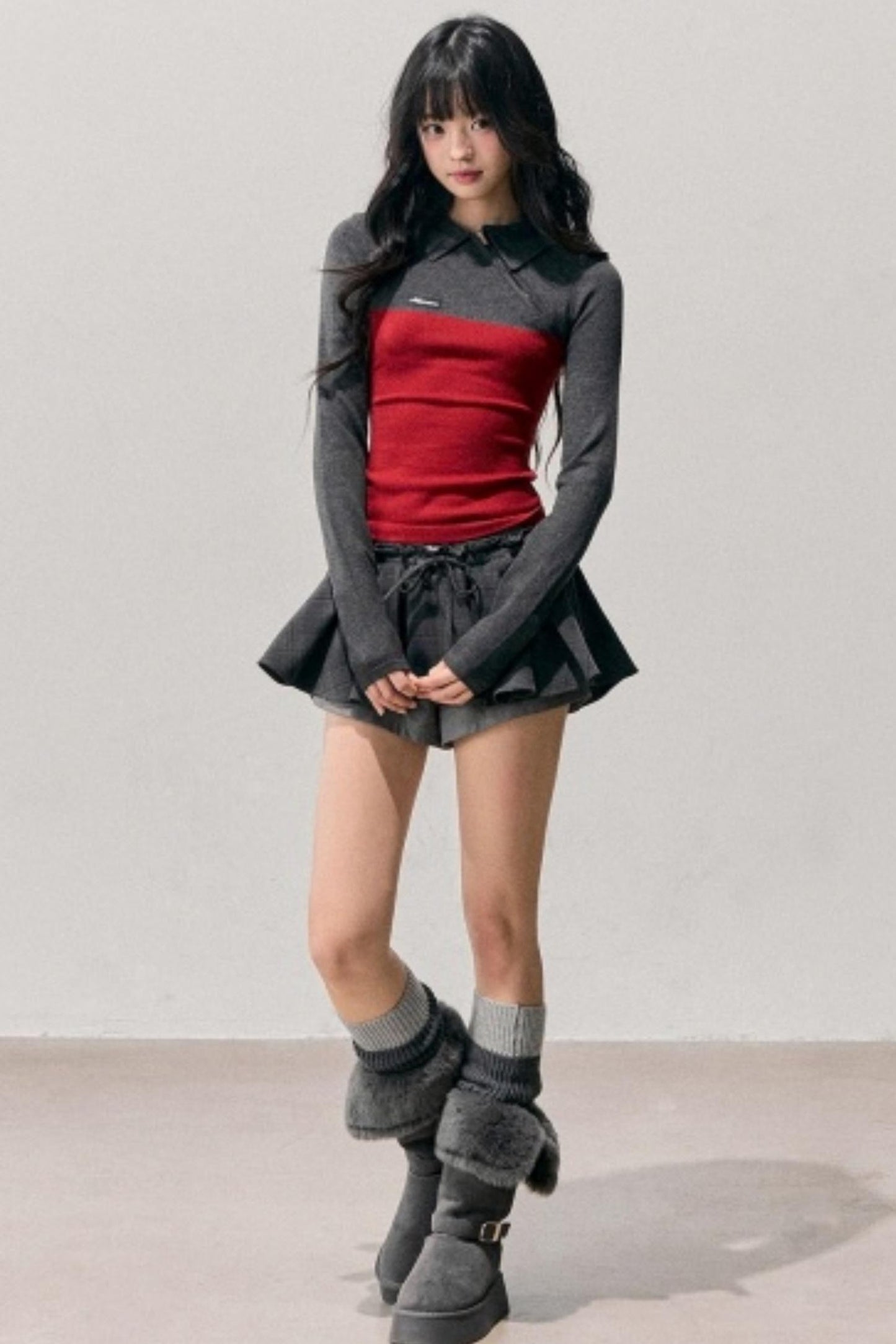 American Long-Sleeve Polo Collar Knit Top