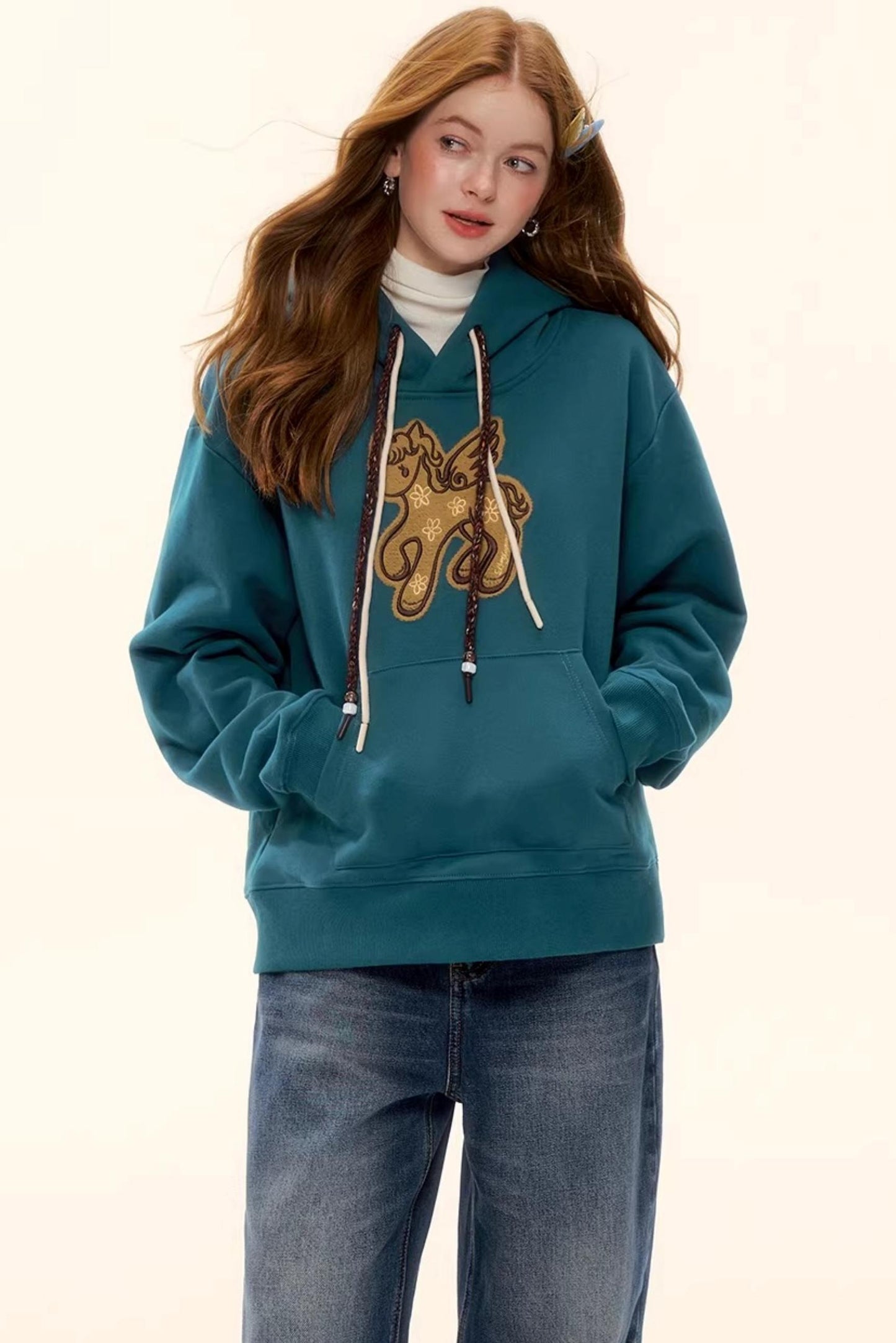 Embroidered Fleece-Lined Hoodie Sweater