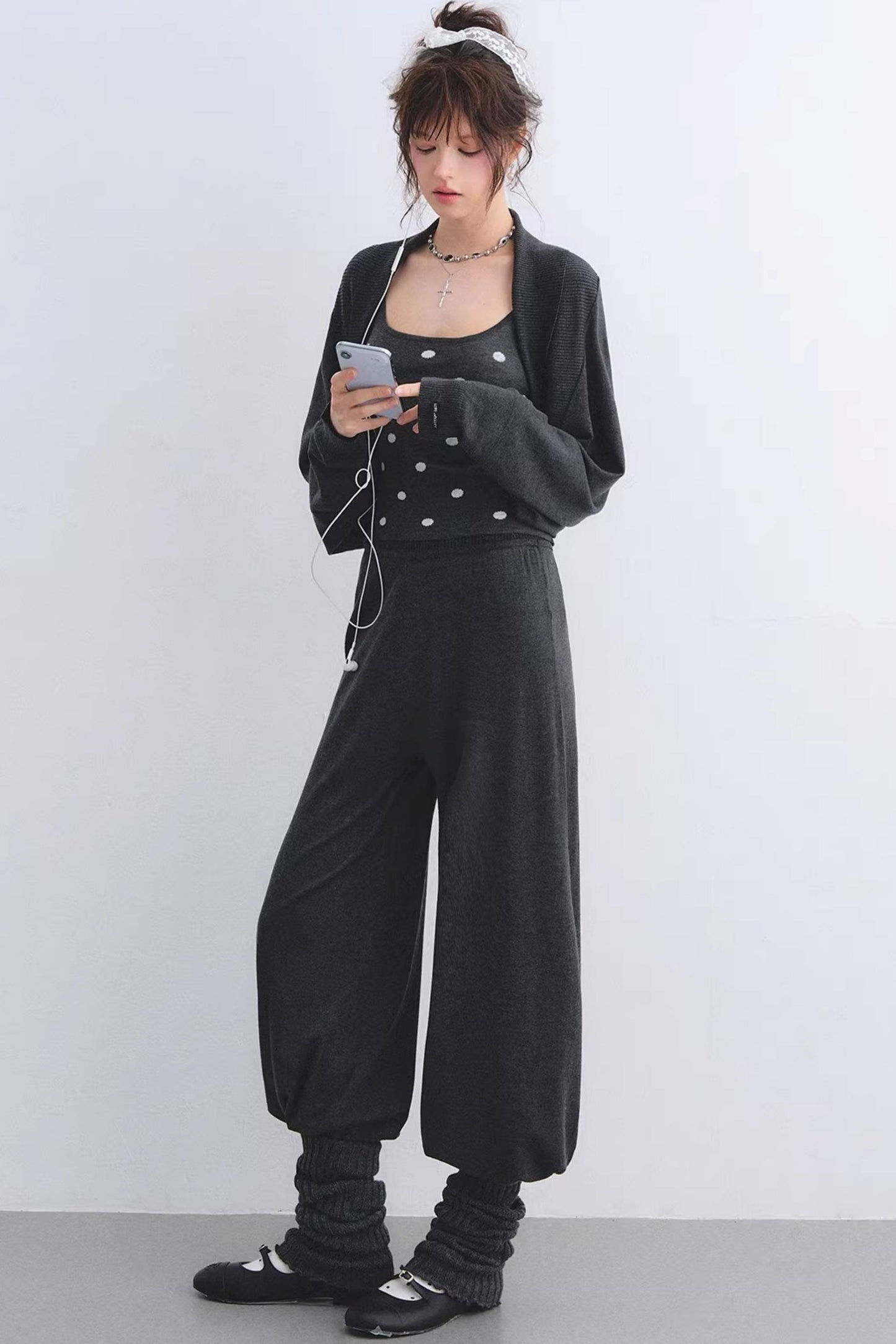 Lyocell Polka Dot Cardigan Set-Up