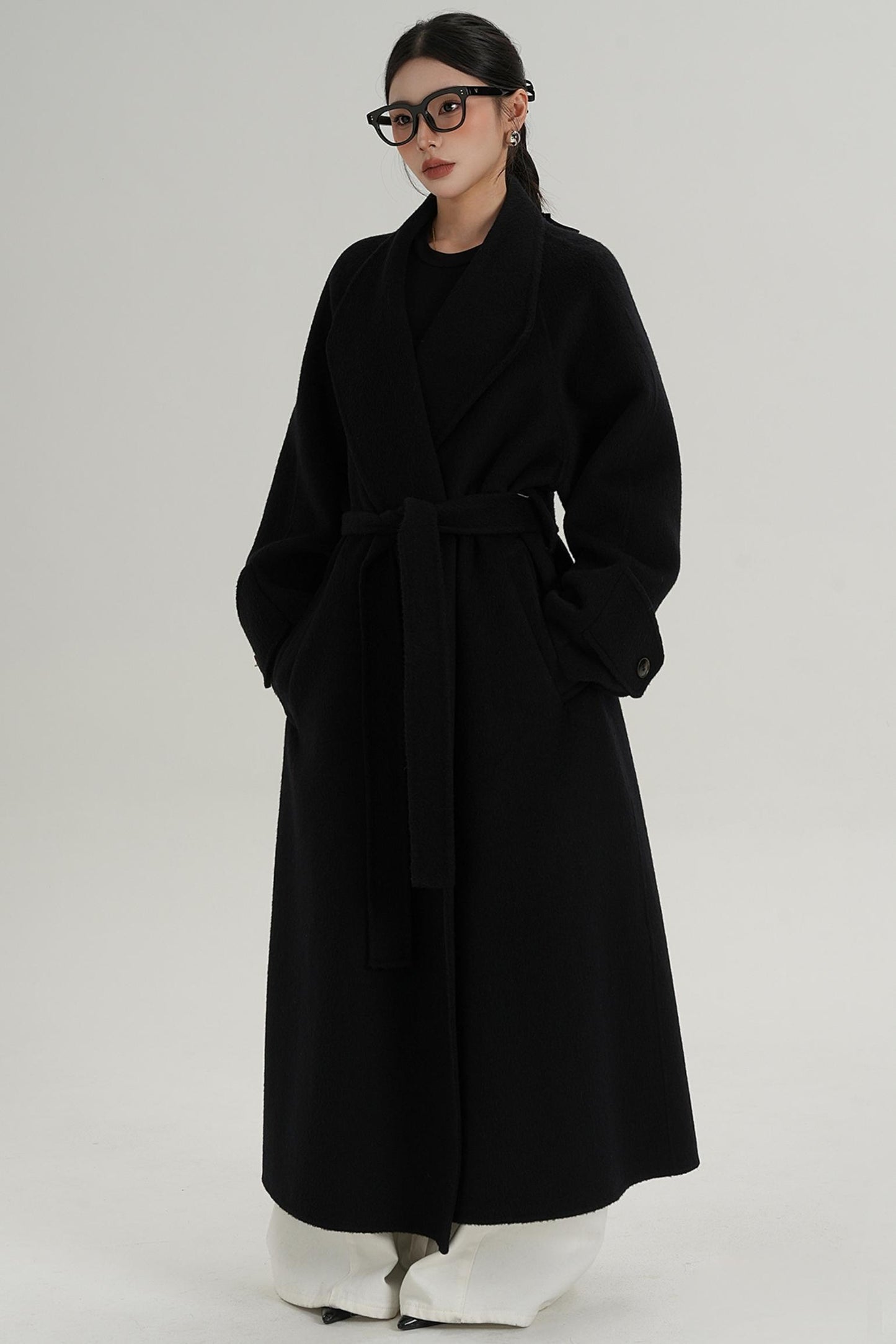 High-End Long Lapel Wool Reversible Coat