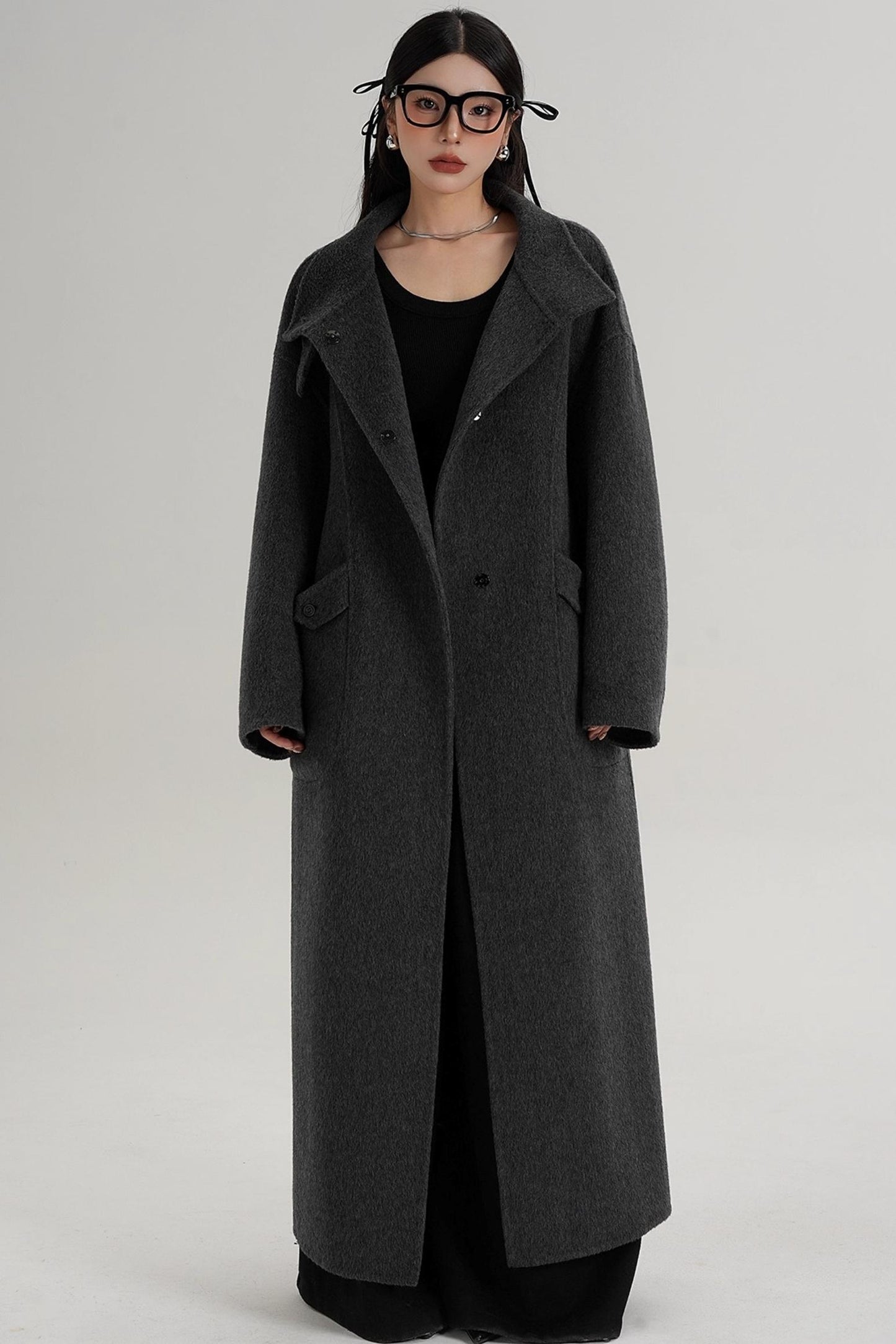 Stand-Up Collar Long Wool Coat