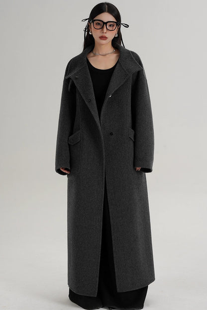 Stand-Up Collar Long Wool Coat
