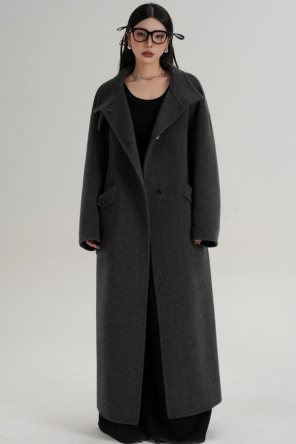 Stand-Up Collar Long Wool Coat