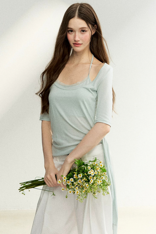 Double-Layer Tie-Waist Top