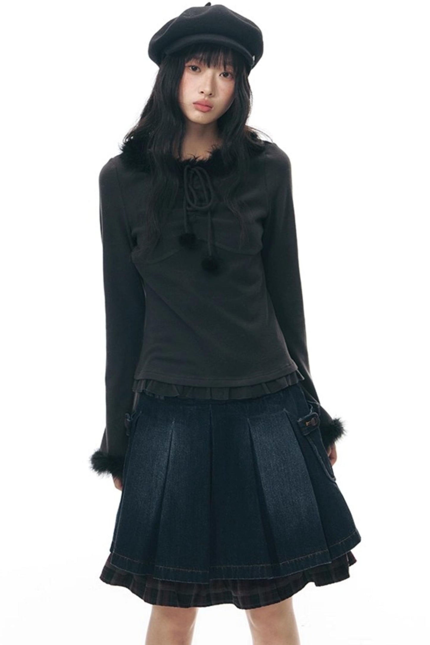 Patchwork Red Plaid Denim Skirt