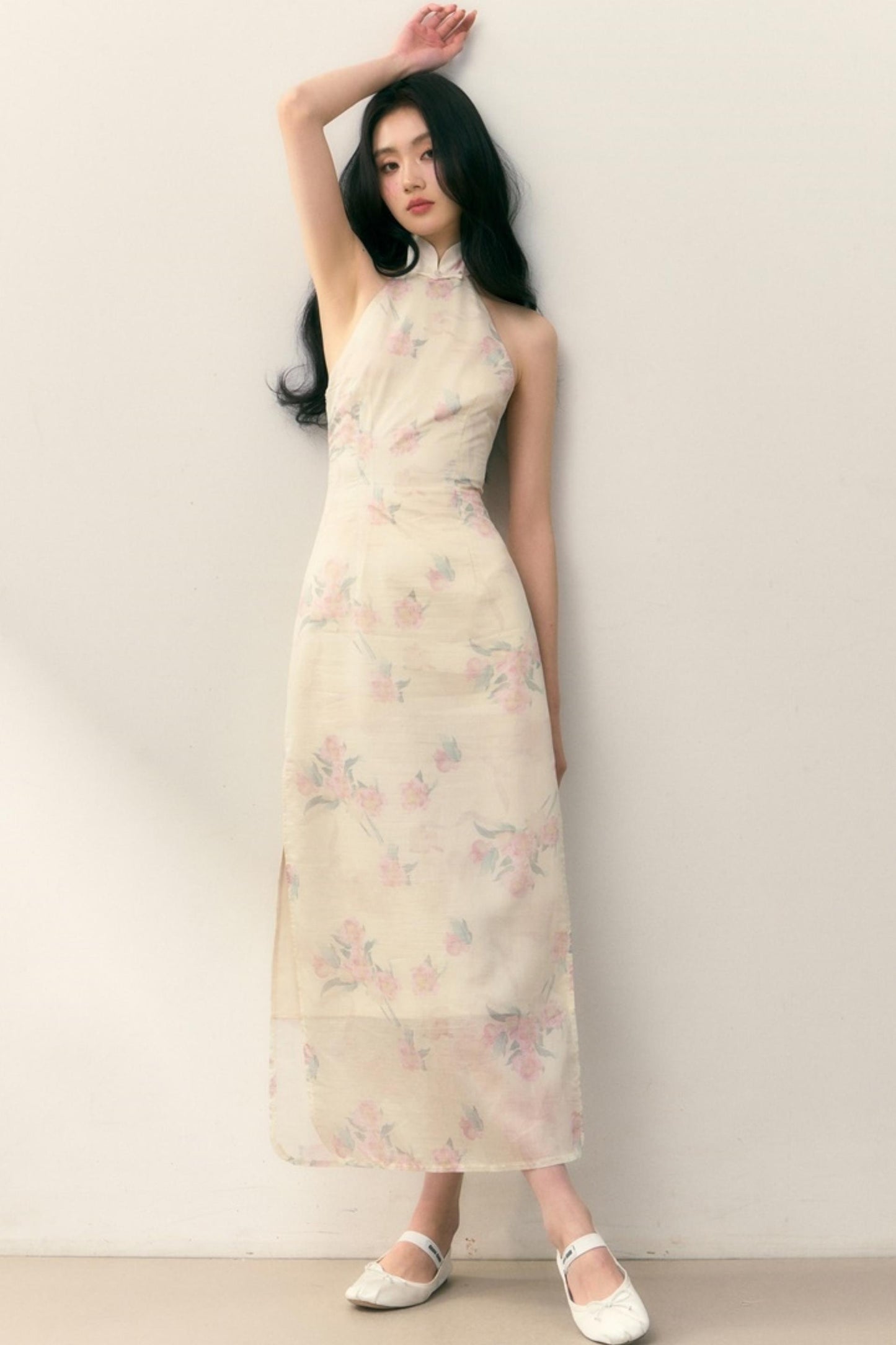 Pastel Lotus Neck-Tie Oriental Dress