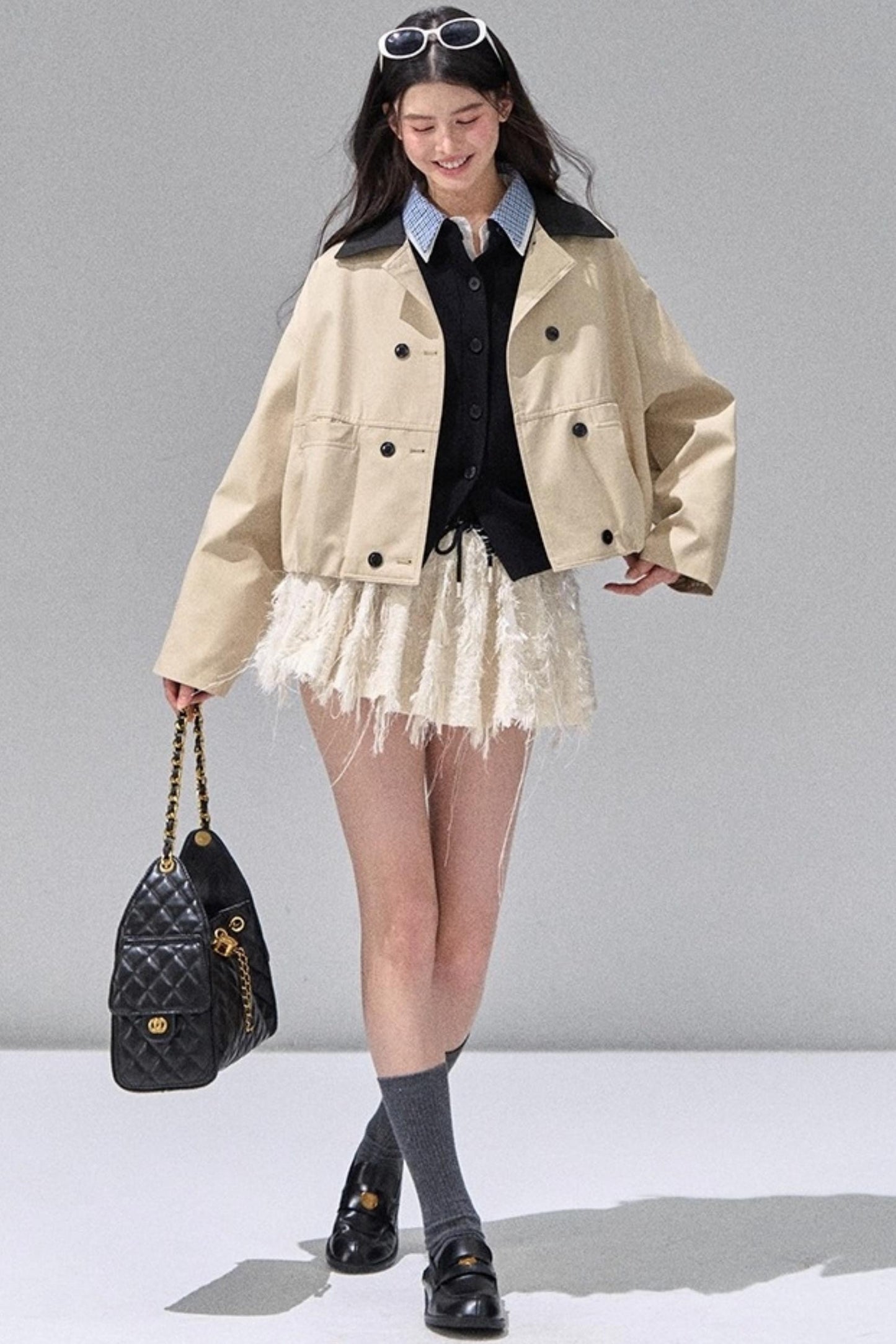 Fake Two Polo Lapel Sweater Skirt Set-Up