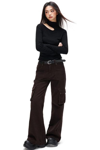 Thin Velvet Pleated Turtleneck Top