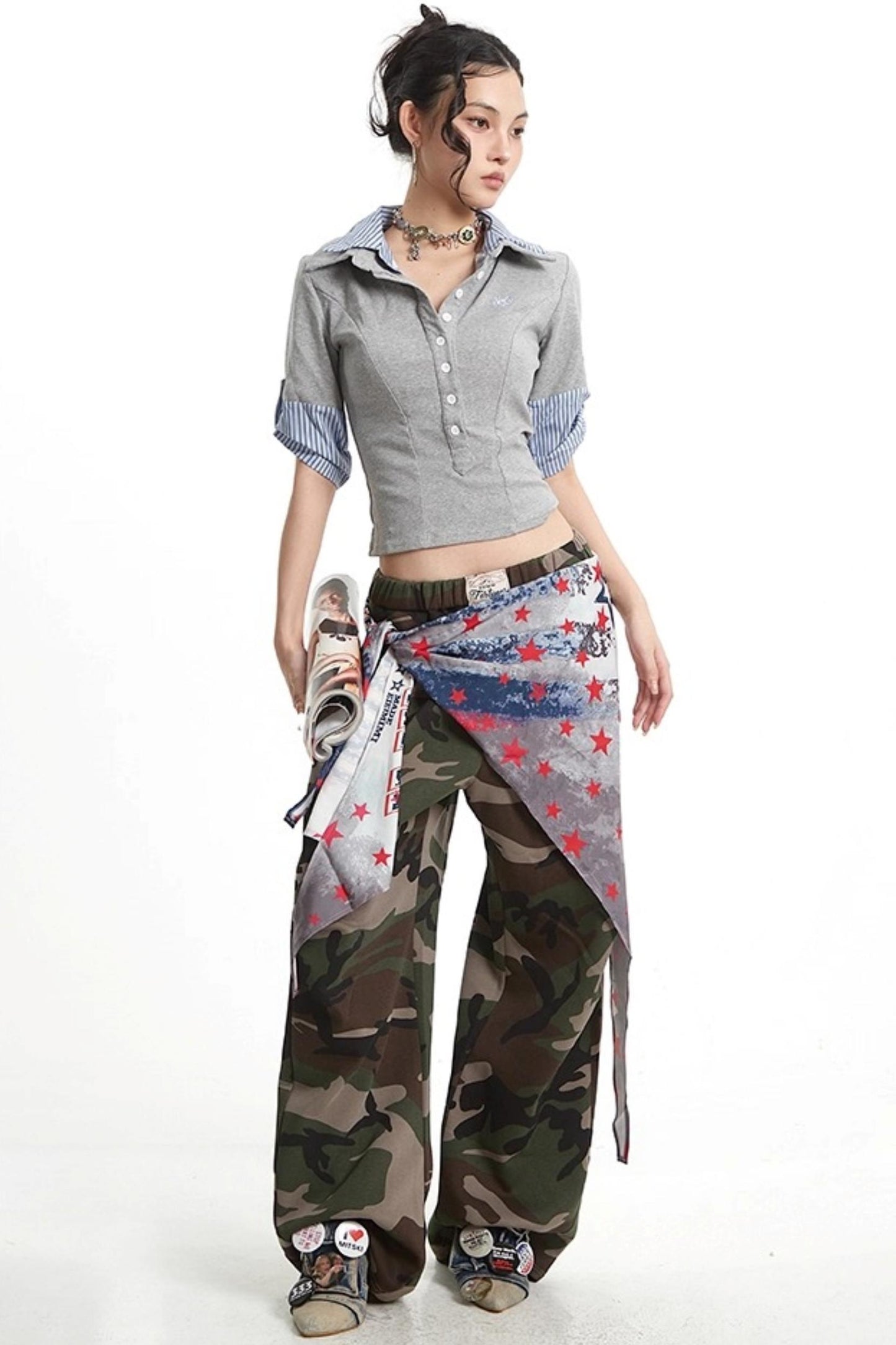 Camouflage Wide-Leg Pants