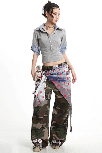 Camouflage Wide-Leg Pants