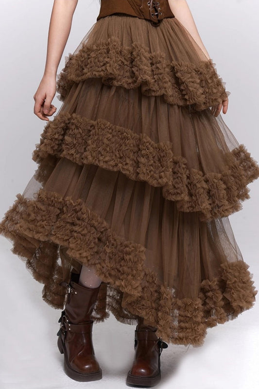 Brown Fluffy Cake Skirt