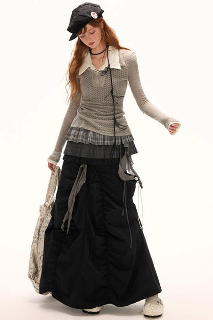 Functional Irregular Hem Black Skirt