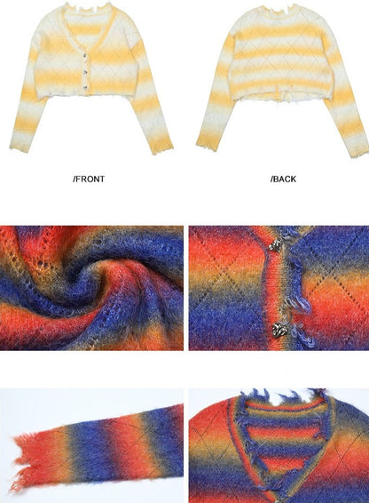 V-neck stripe knitted cardigan sweater jacket
