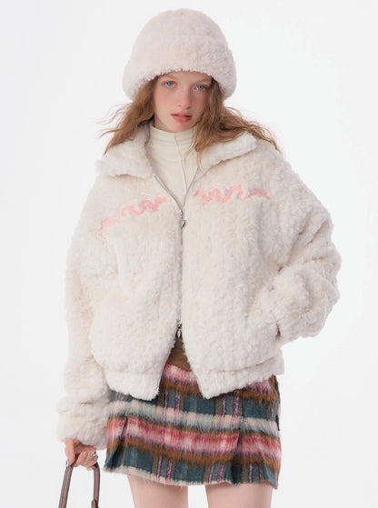 American dragon embroidery lamb wool coat