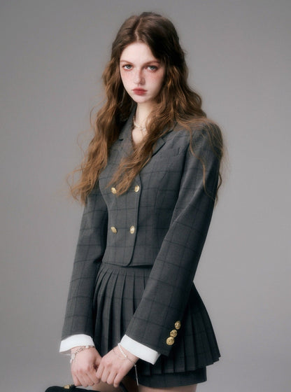 British pleated skirt two-piece jacket suit