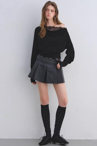 Lace Patchwork Turtleneck Top