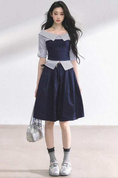 Gray Sugar Striped Short-Sleeved Shirt