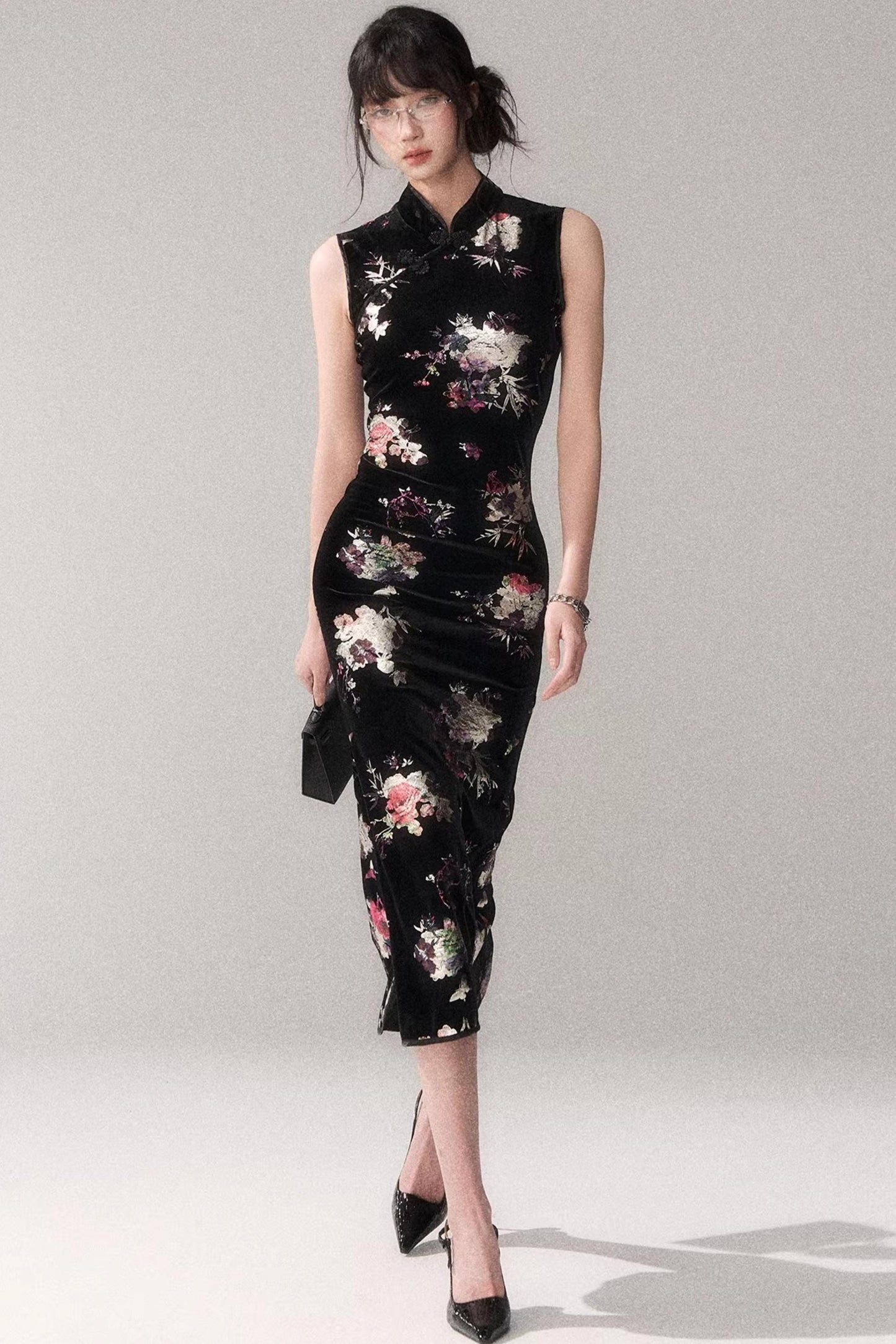 Gold-Embellished Velvet Dress