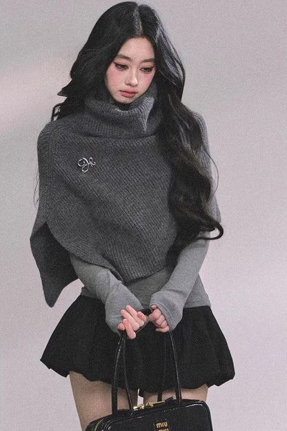 Maple Leaf Knit Sweater Cape Set-Up