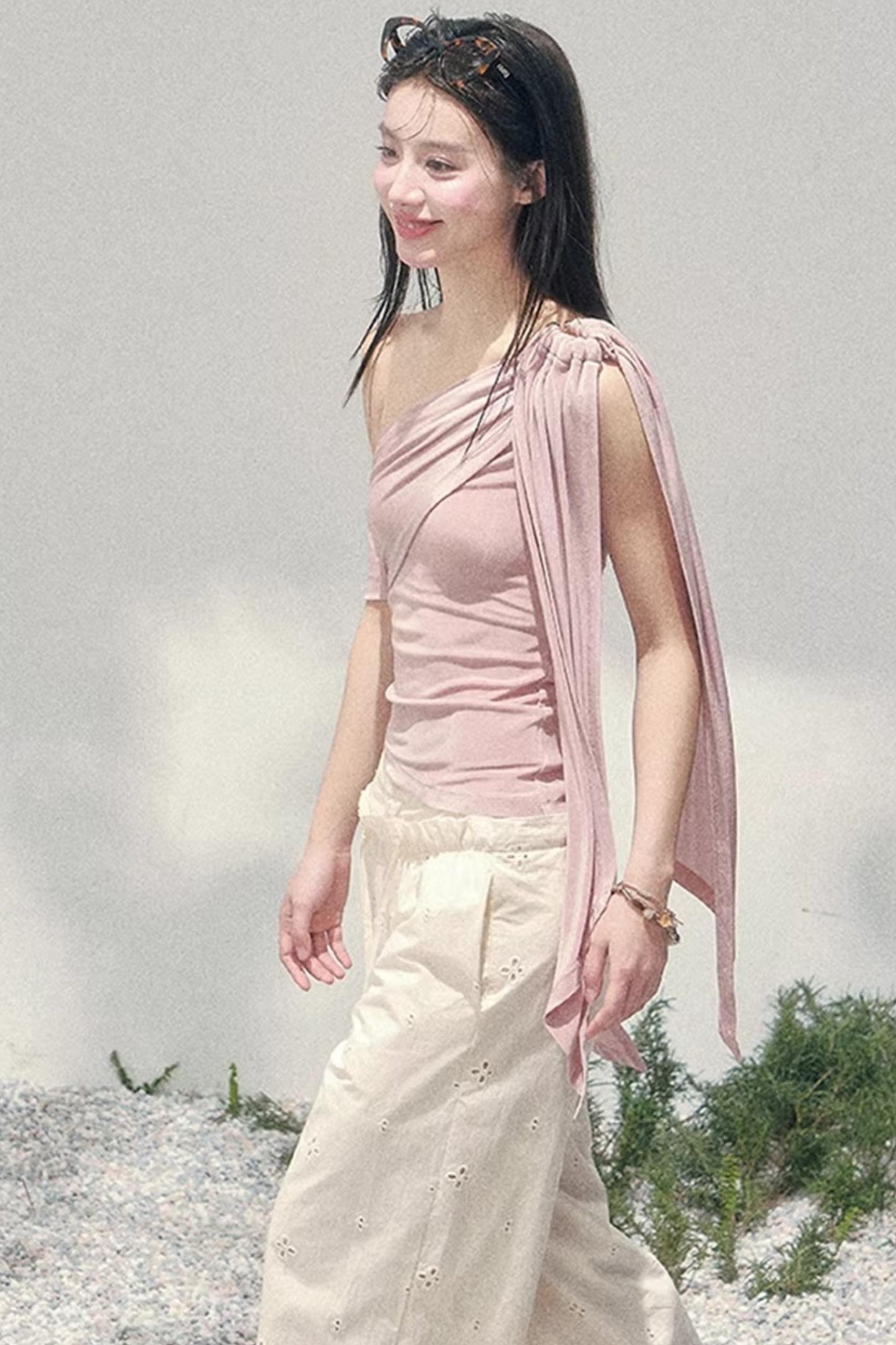 Sunset Coral Asymmetrical Top