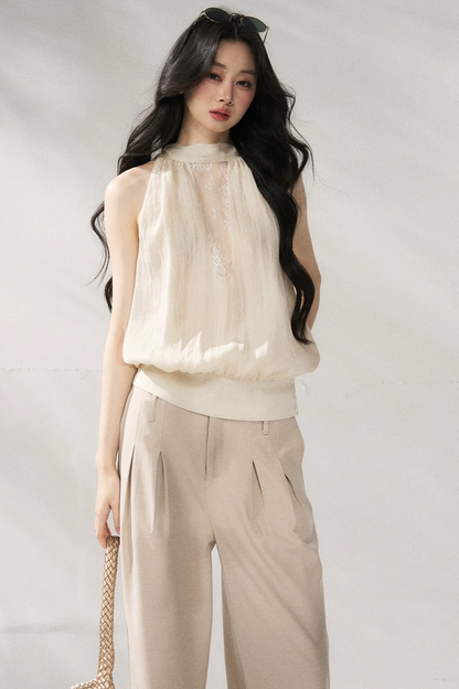 Gilet beige con scollo all'americana