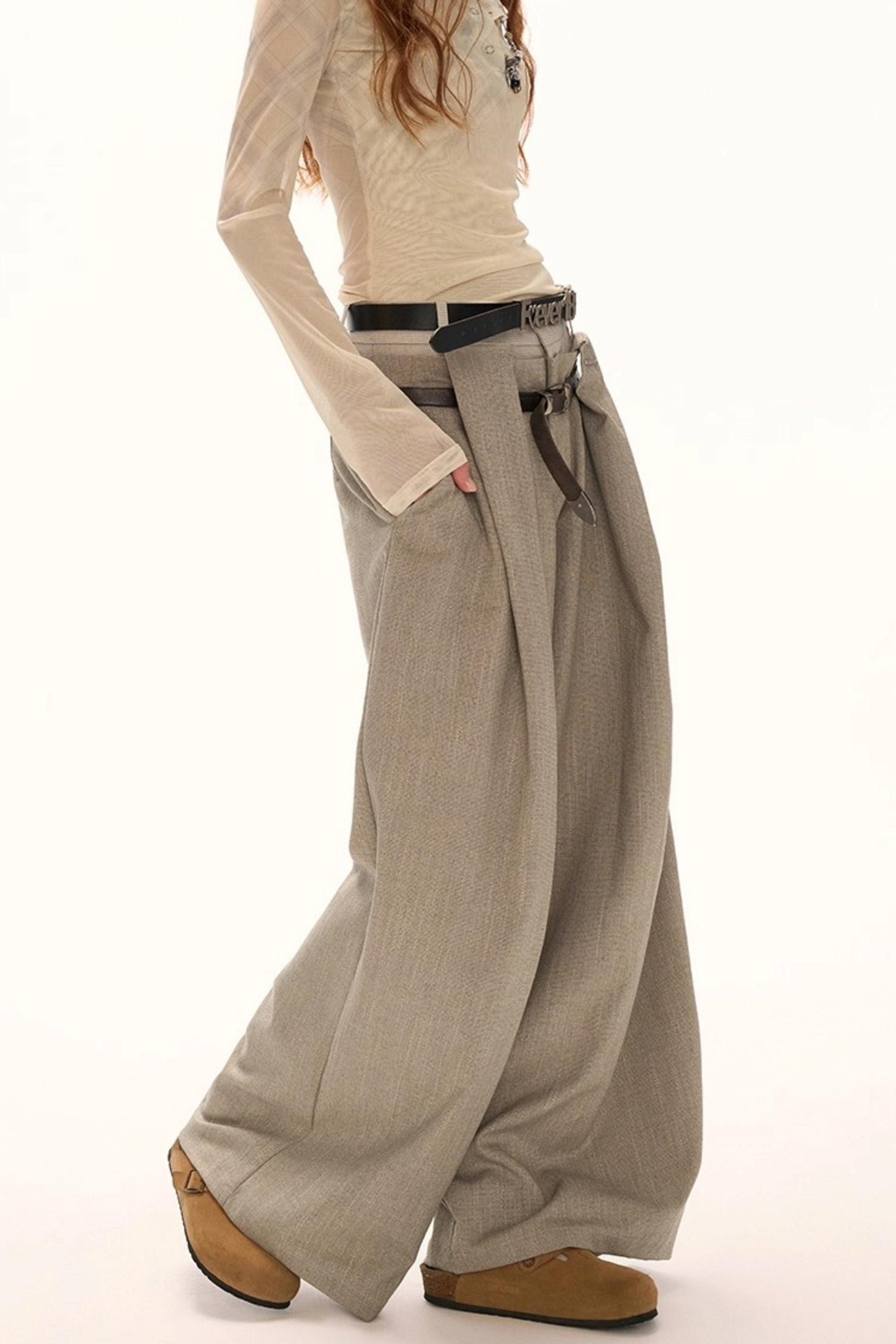 Double Waisted Plaid Straight Pants