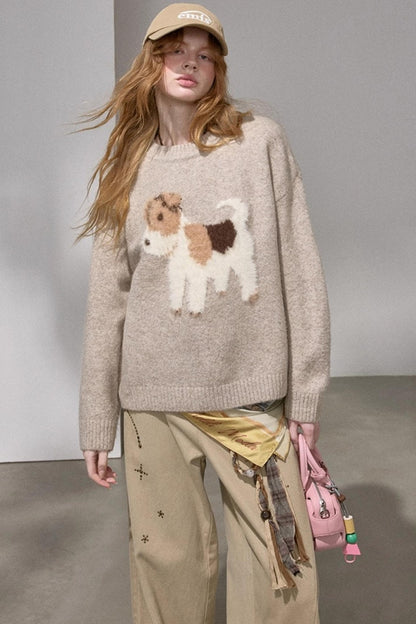 Puppy Jacquard Cloud Sweater