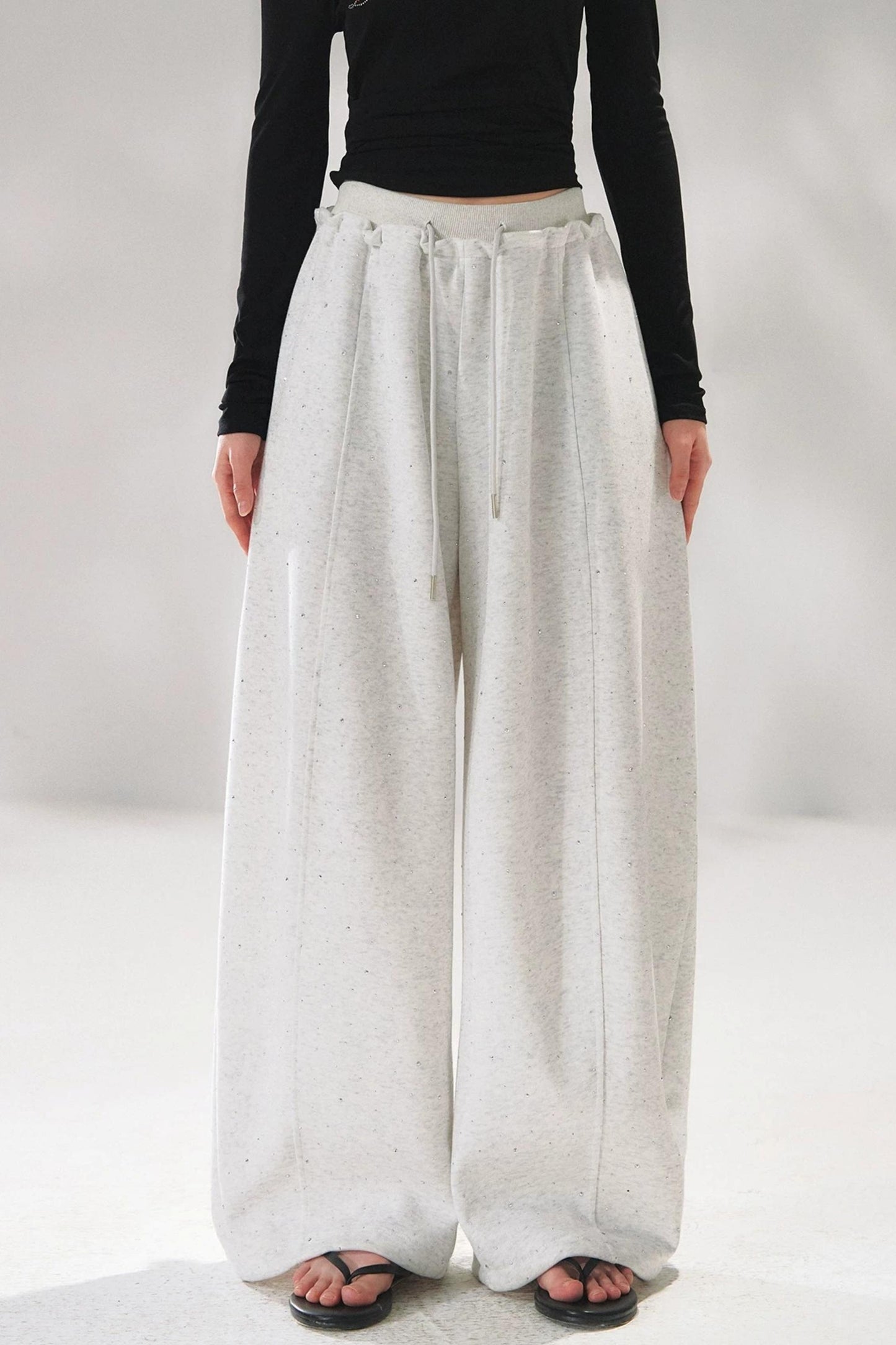 Rhinestone Elastic Waistband Pants