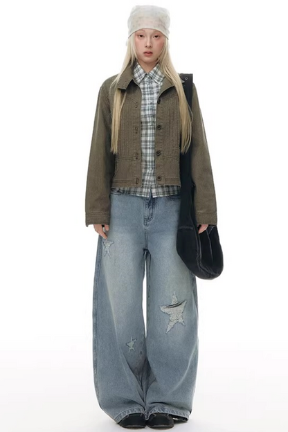 Plaid Cotton Waist-Cinching Blouse