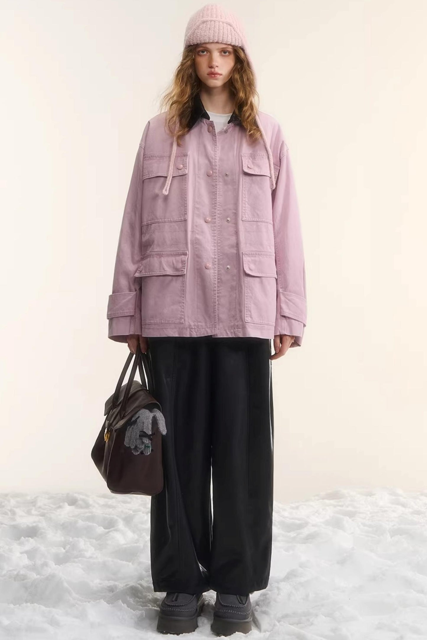 Elastic Waist Black Leather Pants