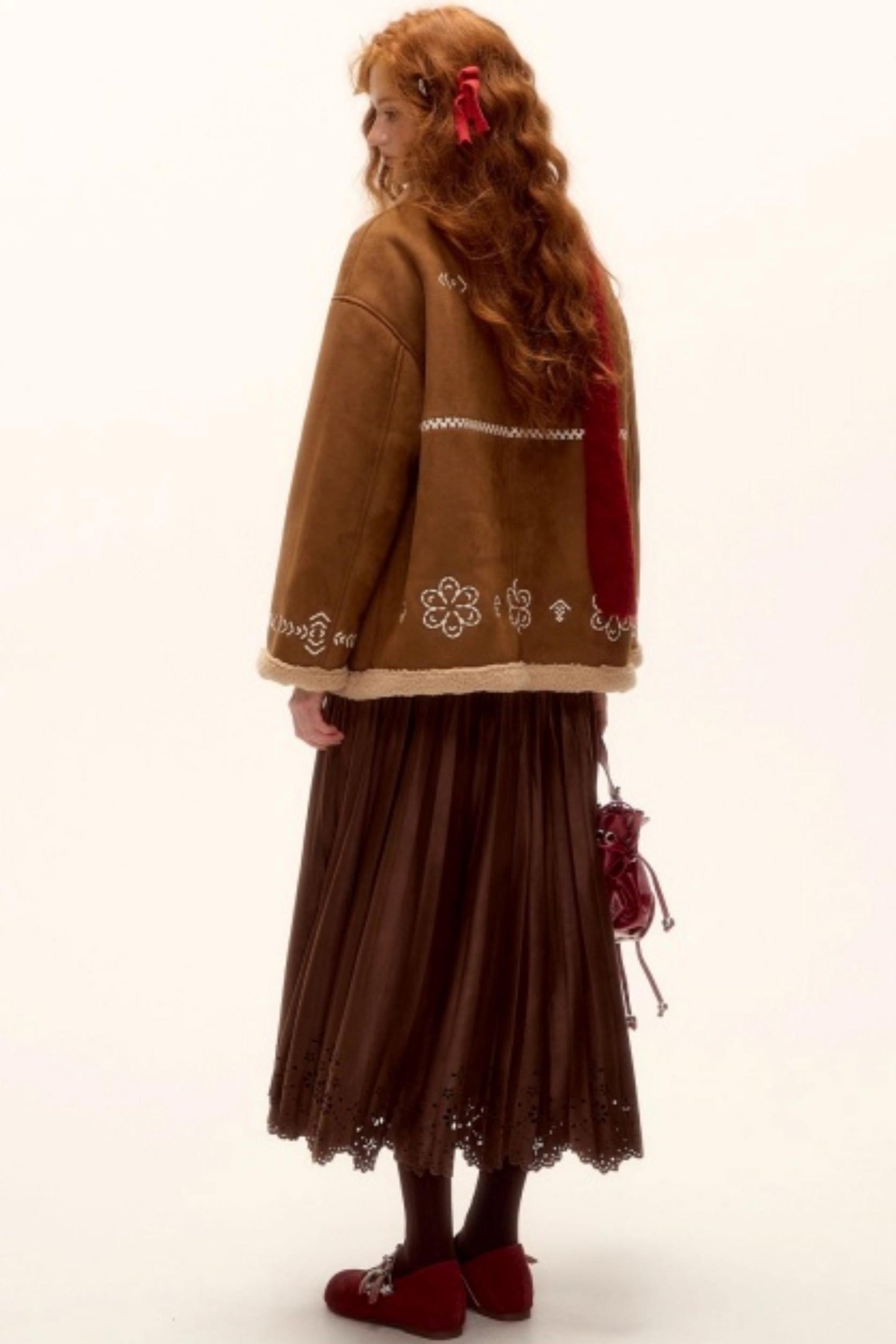 Pleated Suede Lace Skirt