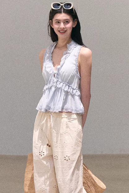 Custom-Dyed Lace Silk Top