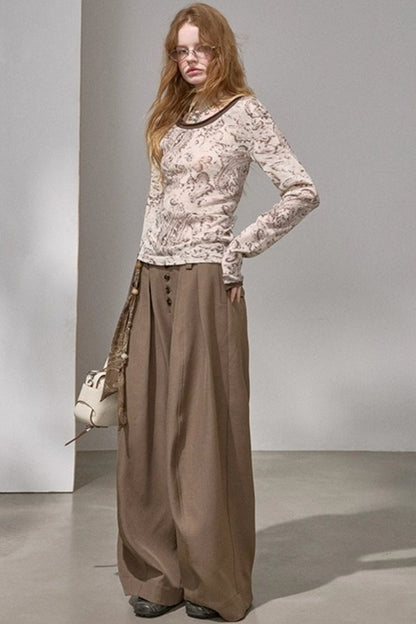 Button Pleated Winter Pants