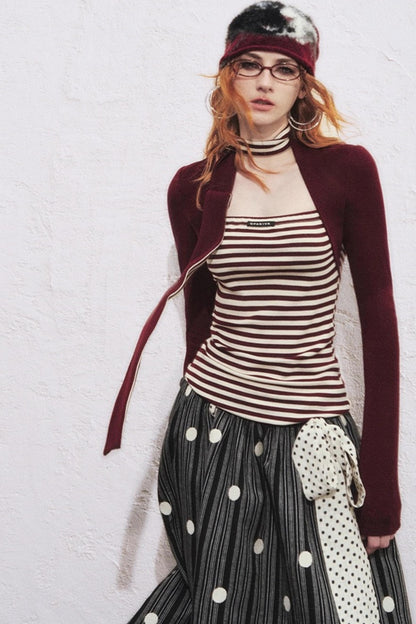 Fake Two Slimming Striped Knit Top