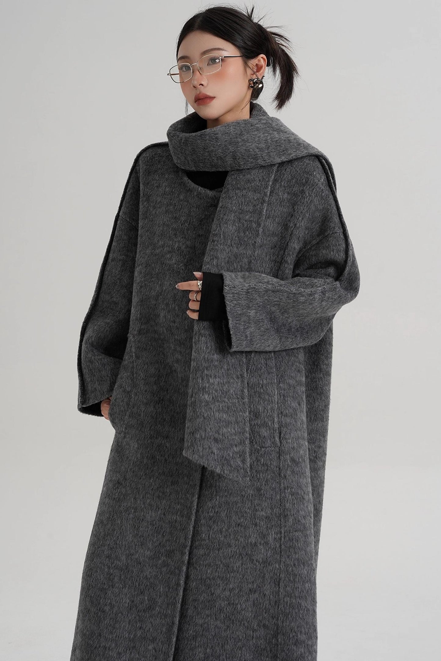 Reversible Two-Tone Scarf Wool Coat