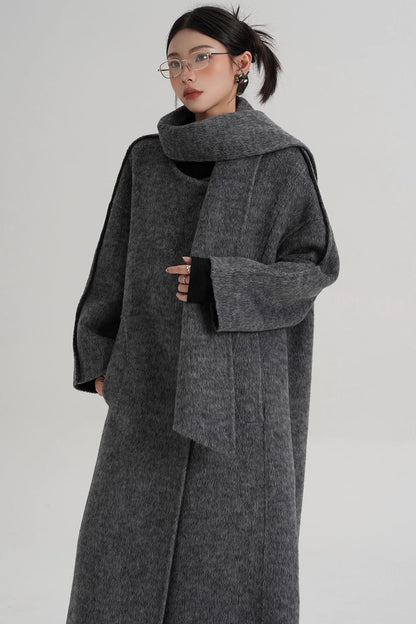 Reversible Two-Tone Scarf Wool Coat