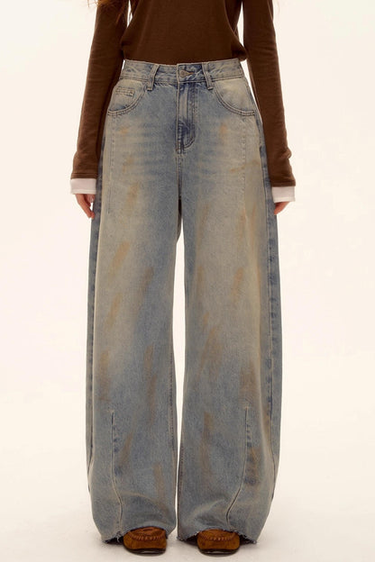 Vintage Washed Distressed Denim Pants
