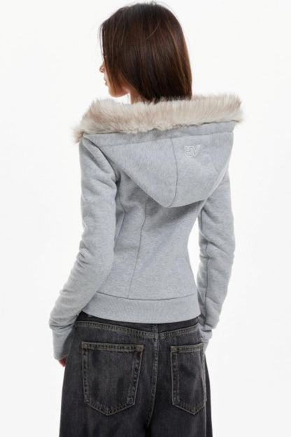 Fur Collar Slim Cotton Hooded Jacket