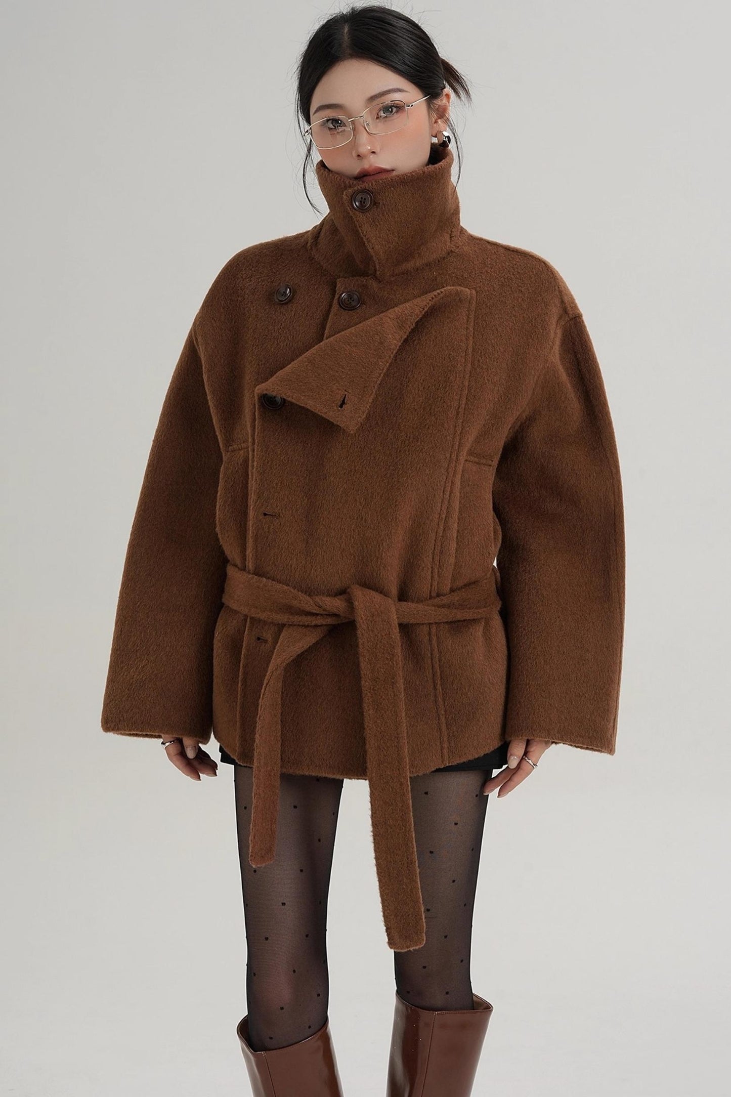 Elegant Woolen High-Waisted Coat