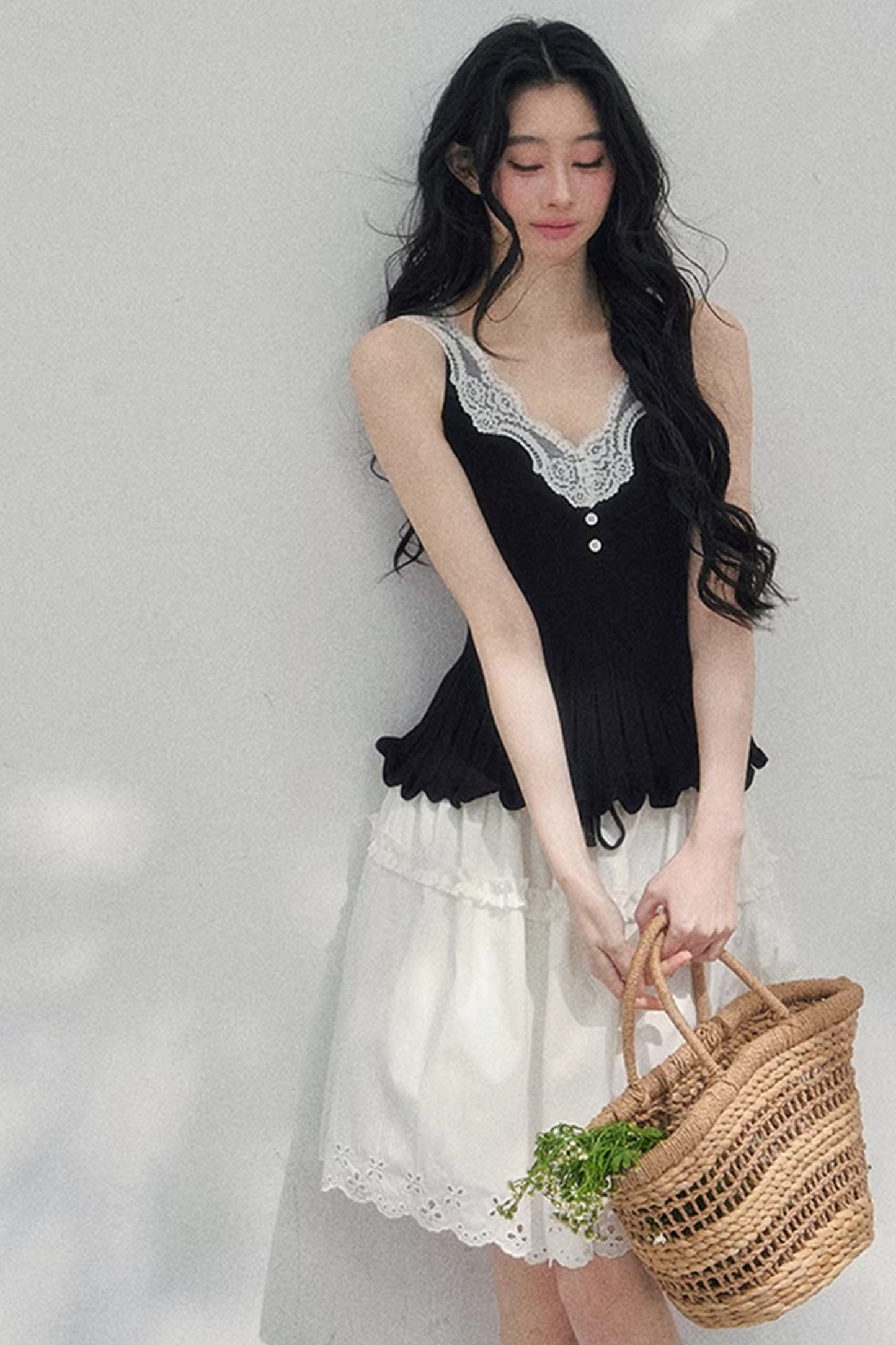 Lace Trim Camisole Cardigan Set-Up