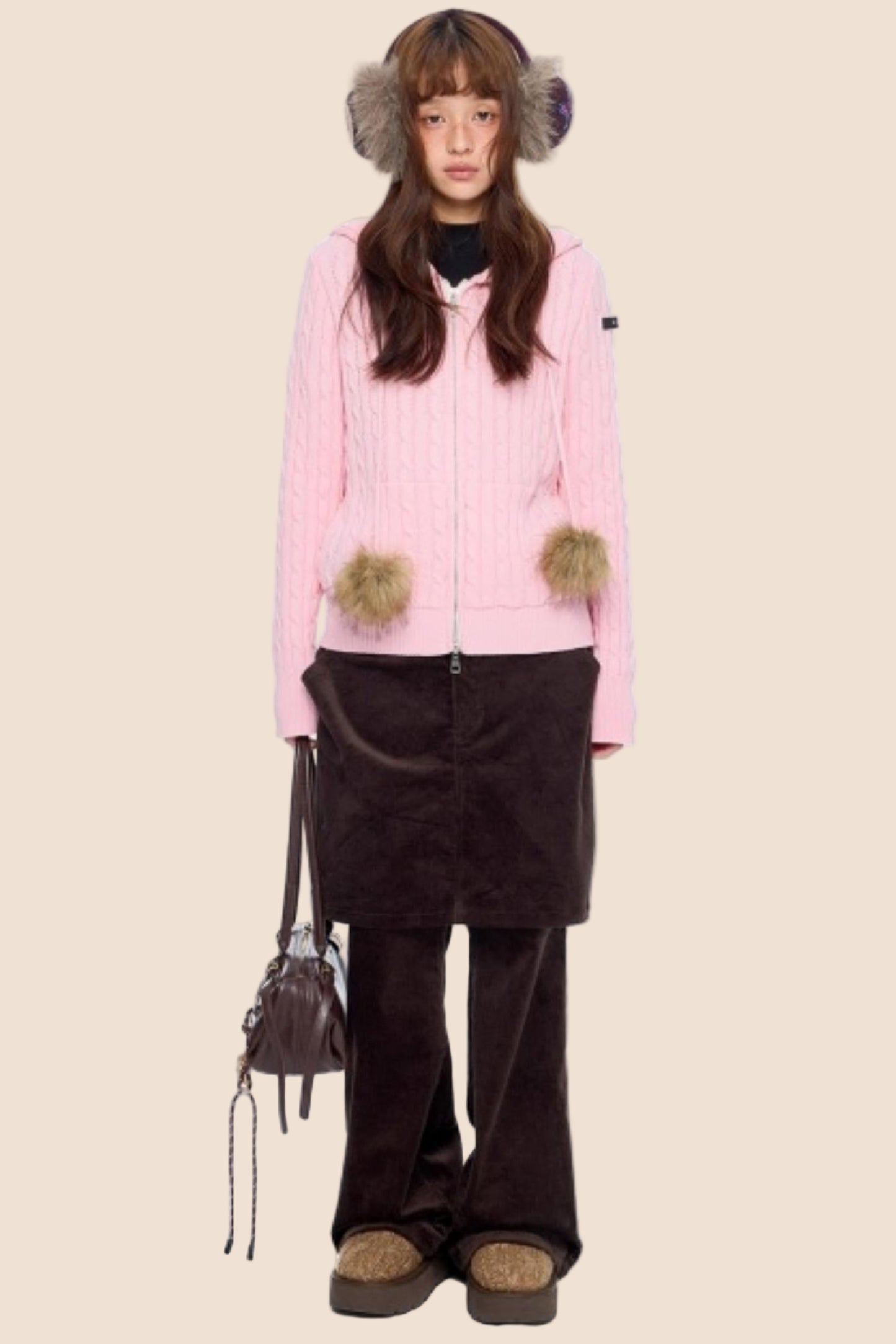 Furball Twisted Knit Hooded Cardigan