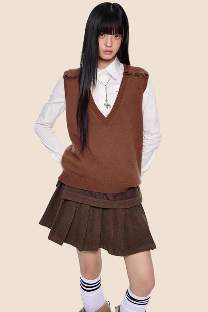 V-Neck Knitted Layered Vest