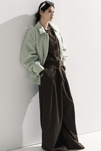 Tencel Wool Pleats Wide-Leg Pants