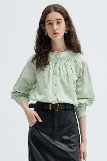 French Vintage Embroidered Cotton Shirt