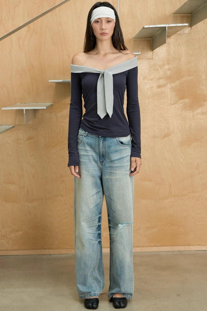 One-shoulder Striped Top