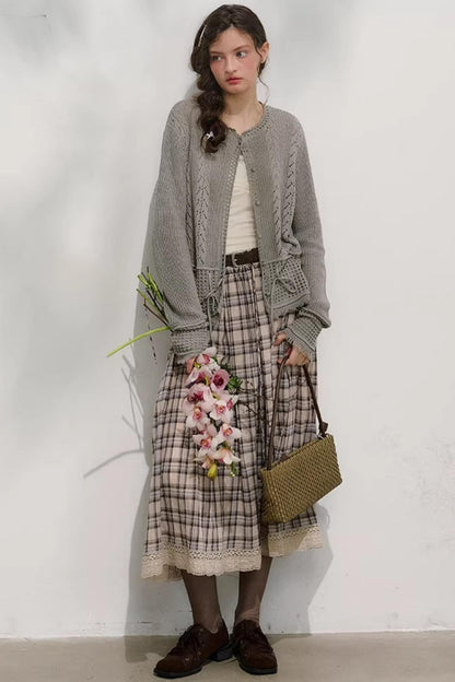 Cotton Lace Plaid Skirt