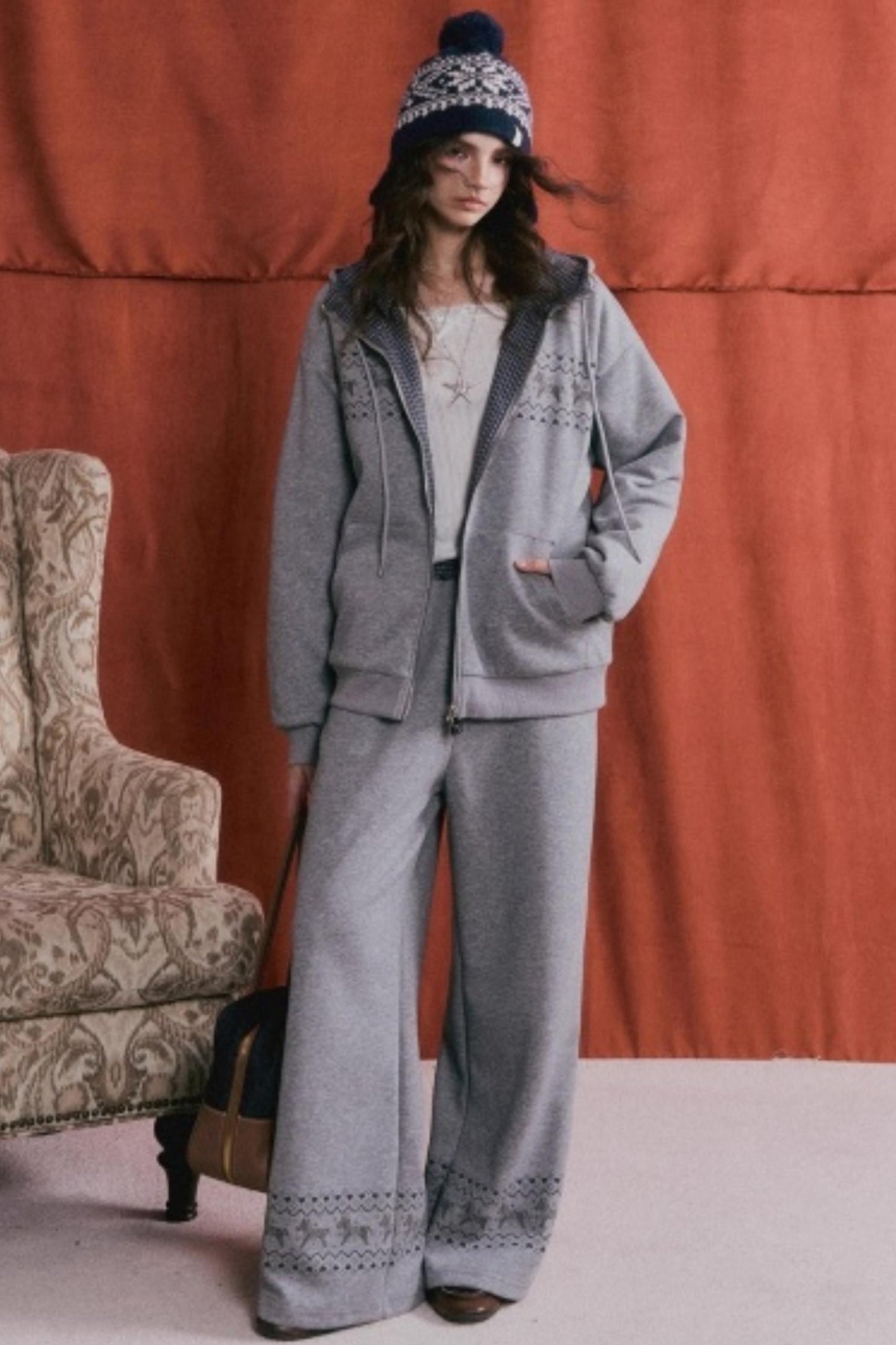 Fair Isle Quilted Jacket Pants Set-Up