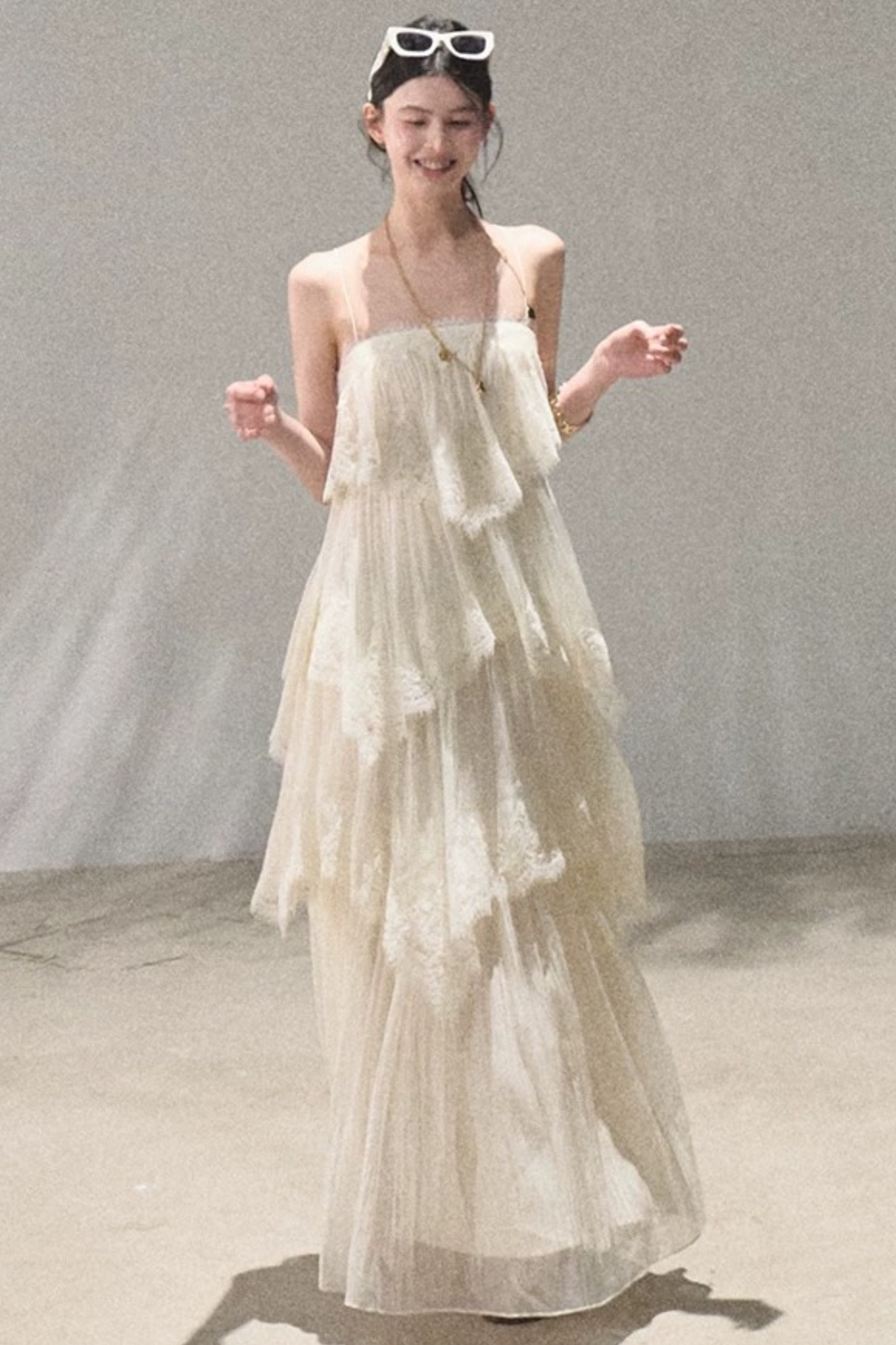 Heartbeat Lace Tiered Dress and Camisole Set